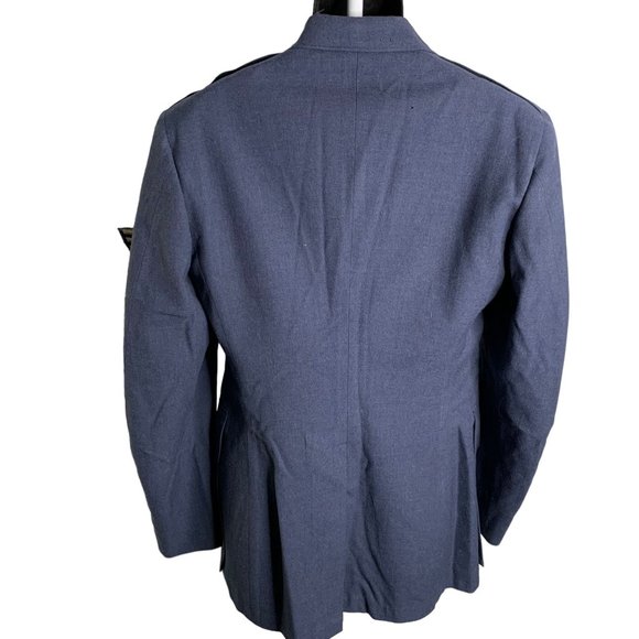 Vintage 50s US Air Force Wool Coat 40L Serge Blue Lined Buttons Pockets Patches - Picture 8 of 16